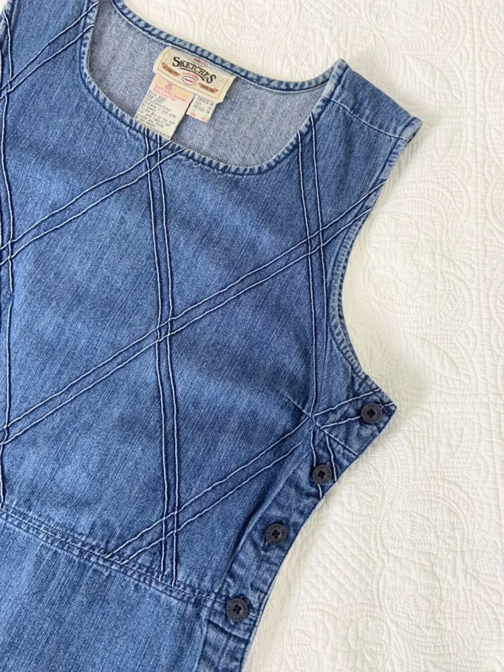 Vintage Sleeveless Denim Top with Side Seam Button Closure / size L-XL - Picture 5 of 11